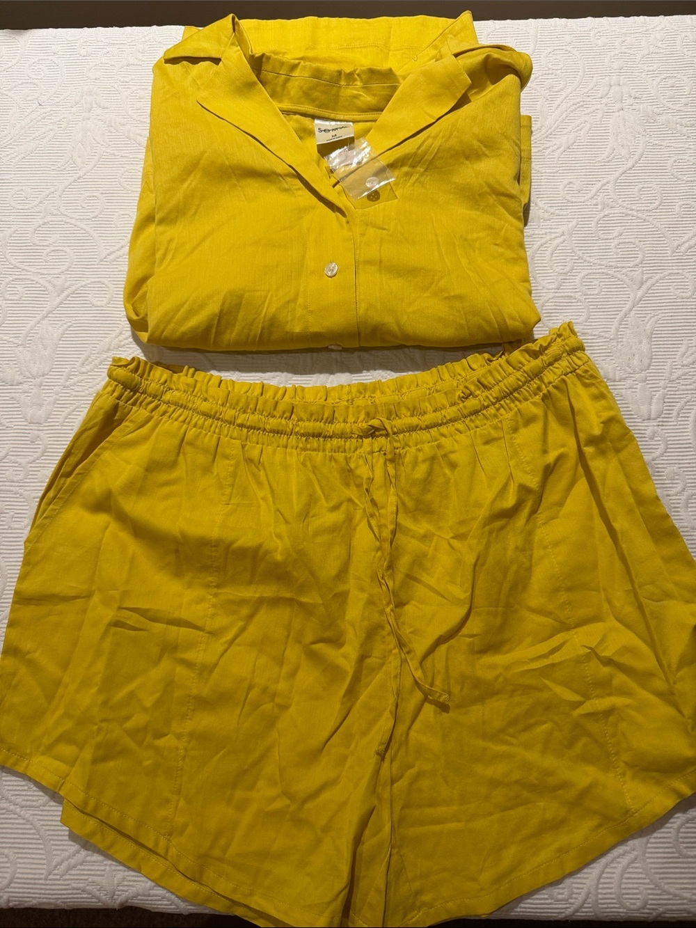 Soma Yellow Pajama Set - Short Sleeve Top & High-Waist Shorts. NEW Medium Lounge